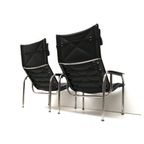 2X Vintage Zwart Leren Fauteuil Van Strässle He1106 Ontworpen Door Hans Eichenberger. thumbnail 5