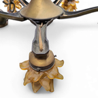 5 Arms Art Deco / Art Nouveau / Brass Hanging Lamp / Hand Blown Floral Shades thumbnail 19