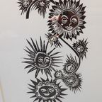 Houtsnede Willy Lecomte "zonnebloemen". thumbnail 3