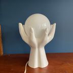 Vintage Handen Met Globe Lamp, Midcentury Lichtbol Wit Keramiek - Eighties Design. Hand Met Lamp thumbnail 6