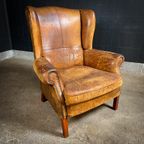 Vintage Geleefde Schaapsleren Wingback Fauteuil thumbnail 2