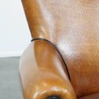 Kwalitatief Goede Schapenleren Fauteuil/Armchair In Een Lichte Cognac Kleur thumbnail 10