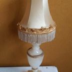 Vintage Brocante Lampje Met Satijnen Kap En Albast Voetje thumbnail 3