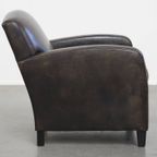 Stijlvolle En Comfortabele Zwart/ Grijze Design Fauteuil/ Armchair Gemaakt Van Schapenleer thumbnail 9