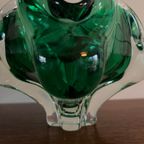 Zware Asbak Van Groen Glas, Handgeblazen Jaren 60, Stermotief Gedraaid Glas Handgemaakt | Kerst thumbnail 8