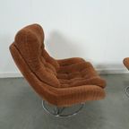 Draaifauteuil Met Bruine Ribstof En Hocker thumbnail 10