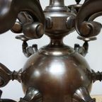 Art Deco Gepatineerd Bronzen Nederlands- Vlaamse Kasteel Kroonluchter, 12 Lichtpunten thumbnail 6