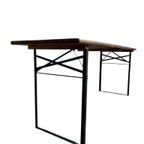 Vintage Houten Inklapbare Tafel Met Ijzeren Frame thumbnail 5