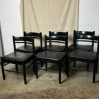 6x Vintage Zwarte Stoelen Met Vegan Skai Leer Zitting thumbnail 4