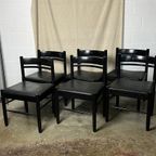 6X Vintage Zwarte Stoelen Met Vegan Skai Leer Zitting thumbnail 4