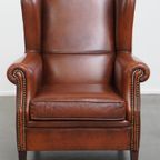 In Goede Staat Verkerende Luxe Oorfauteuil In Engelse Stijl Gemaakt Van Rundleer thumbnail 7