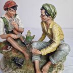 Italian Capodimonte "works Of Art" Figurine Young Men Playing Cards Sculpture Vintage thumbnail 5