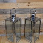 Windlichten Van Rvs Met Glas Set Van 2 thumbnail 4