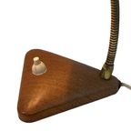 Red Desk Lamp - Faux Wooden Base Ans Accent - Brass Gooseneck thumbnail 3