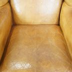 Charmante, Comfortabele, Licht Gekleurde Vintage Engelse Stijl Rundleren Oorfauteuil thumbnail 7