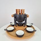 Vintage Fonduepan Set Nissen Gietijzer Hout Zweden '60 Nos thumbnail 8
