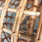 Vintage Riet Rotan Poef Ottoman Voetstoel, Rond thumbnail 7