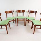 5 Farstrup Deense Houten Stoelen Nieuw Gestoffeerd Groen thumbnail 4