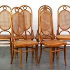 Set Van 6 Hoge Vintage Lichtbruine Bentwood Thonet Stoelen Model “Lange Jan/ Long John” thumbnail 2