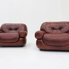 Set Sapporo Italiaanse Leren Fauteuils Mobil Girgi Jaren 70 thumbnail 5