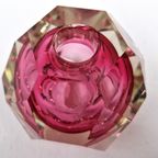 Caged And Diamond Cut Glass Pink And Clear Vase, 1980S thumbnail 7