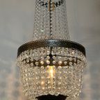2 Stuks Vintage Kristallen Kroonluchters Hanglampen Brons Frame thumbnail 5