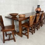 Vintage Brutalist Voleiken Eetkamerset – Tafel Met 10 Stoelen thumbnail 3