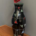 Black Glass Vase With Enamel Decoration By Veb Wasungen 1970S thumbnail 5