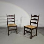 Set Of 2 Oak , Rustic, Farmhouse, Ladderback Dining Chairs With Rush Seats thumbnail 3
