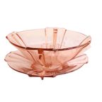 Vintage Fruitzeef Met Onderbord In Roze Pers Glas, Jaren '30/'40 thumbnail 4
