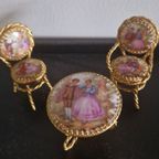 Limoges Minaturen, Verguld, Tafel Met 2 Stoelen thumbnail 2