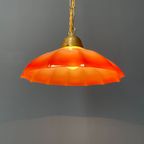 Vintage Messing Hanglamp Met Paraplu Glazen Kap thumbnail 11