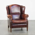 Vintage Schapenleren Oorfauteuil Met Een Heerlijk Zitcomfort En Een Mooi Patina thumbnail 11
