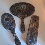 Mooie Vintage Brocante Kaptafel Set Borstel Spiegel, Zilver thumbnail 2
