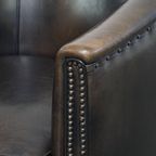 Stijlvolle, Unieke En Subtiele Zwart/ Grijze Clubfauteuil Gemaakt Van Schapenleer thumbnail 11