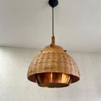 Prachtige Vintage Japandi Lamp Rotan Met Koper thumbnail 4