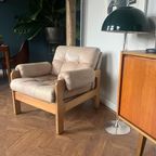 Vintage Fauteuil Of Loungestoel - Hout Met Licht Leer thumbnail 2