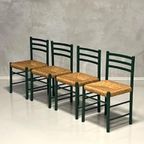 Jaren 70 Eettafelstoelen 4x Vintage Groen Riet Prijs P/stuk thumbnail 4