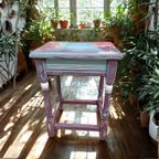 Bijzettafeltje - Krukje - Paars-blauw-bloemen - Boho Chic thumbnail 11