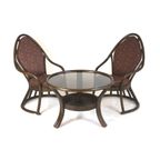 Vintage Manou Rotan Set Van 2 Fauteuils En Tafel Met Glasplaat Gemaakt In De Jaren '70 thumbnail 2