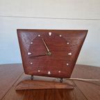 Vintage Elektrische Massief Teak Houten Tafelklok thumbnail 5