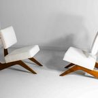 Paar Vintage Mid-Century Modern Lounge Fauteuils In Notenhout En Bouclé thumbnail 3