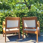 Set Van 2 Vintage Fauteuils Met Gebogen Houten Armleggers thumbnail 2