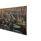 Vintage Frans Schilderij Met Boten In Haven, Jaren 50 thumbnail 7