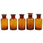 Grote Oude Apotheker Medische Flessen Potten Set Bruin Amber Glas thumbnail 4
