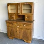 Duitse Art Deco Keukenkast Vintage Buffet Vitrinekast thumbnail 3