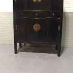 Antieke Vintage Chinees Kast, Zwart Gelakt thumbnail 13