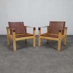 Set Of 2 Lounge Chairs In Teak And Saddle Leather By Karl Heinz Bergmiller For Escriba, Brazil, 1970s thumbnail 2