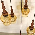 Vintage Grote Cascade Hanglamp Met 5 Glas En Hout Lampen thumbnail 10
