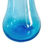 Vintage Hoge Handgeblazen Glazen Vaas Blauw Bubbels thumbnail 7